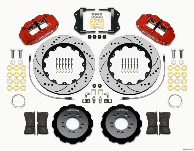 Wilwood Narrow Superlite 6R Front Hat Kit 14.00in Drill Red 2013-Up Ford Focus ST w/ Lines - 140-13019-DR