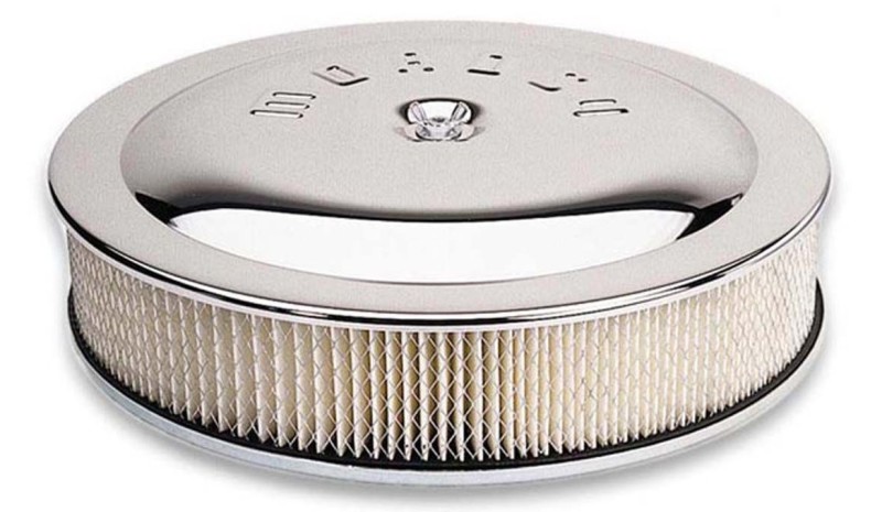 Moroso Racing Air Cleaner - 14in x 5in Filter - Flat Bottom - Steel - Chrome Plated - 4500 - 65946