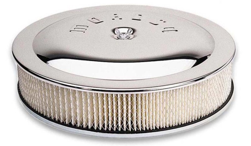 Moroso Racing Air Cleaner - 14in x 3in Filter - Flat Bottom - Steel - Chrome Plated - 4500 - 65945