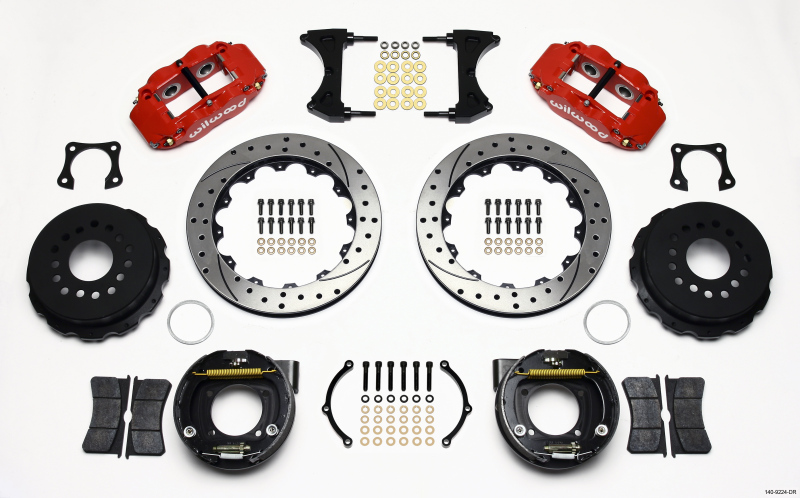 Wilwood Narrow Superlite 4R Rear P-Brk Kit 12.88in Drilled Red 58-64 Olds/Pontiac Ends 2.81in Offset - 140-9224-DR