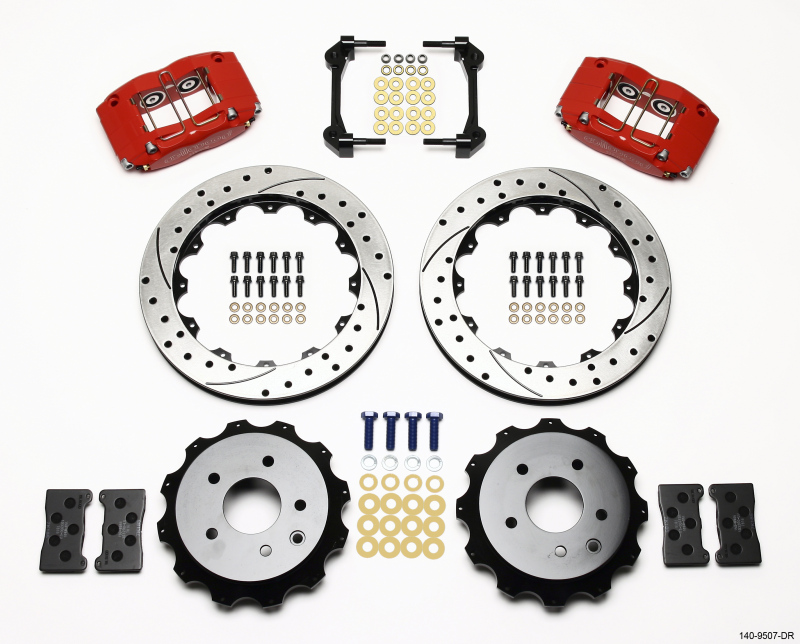 Wilwood Dynapro Radial Rear Kit 13.00in Drilled Red Nissan 350Z/Fiti G35 - 140-9507-DR