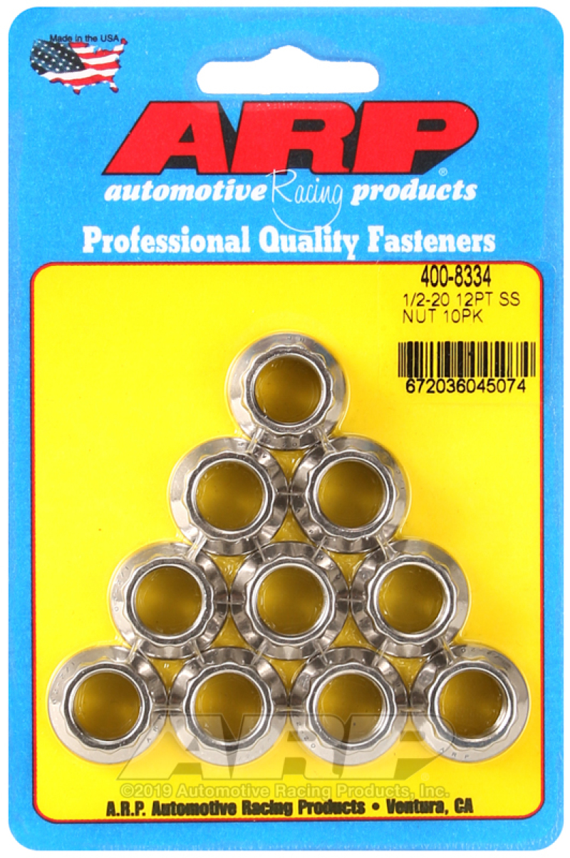 ARP 1/2in x 20 SS 12pt Nut Kit (10/pkg) - 400-8334