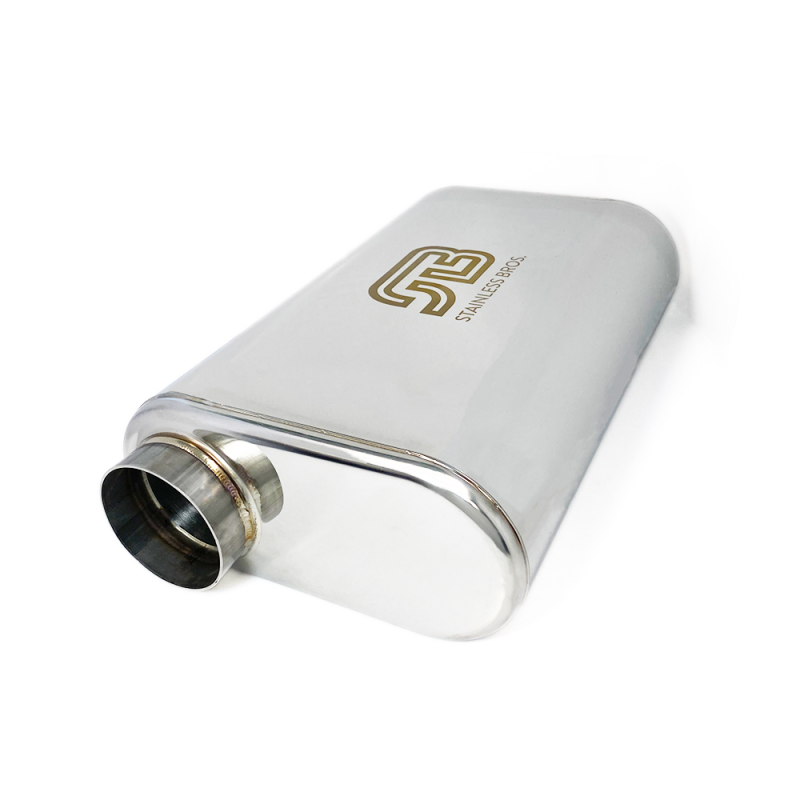 Stainless Bros 2.5in x 17in OAL SS304 Thin Oval Muffler (2.5in Offset In / 2.5in Offset Out) - 616-06323-0230