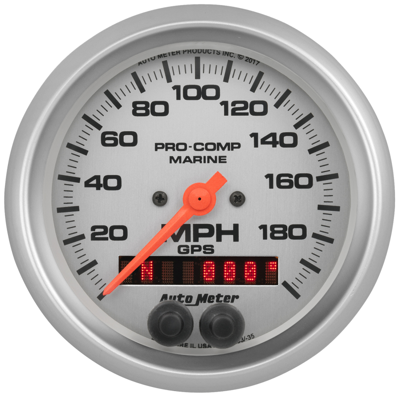 Autometer Gauge GPS Speedometer 3-3/8in 200 MPH Marine Silver Gauge - 200639-33