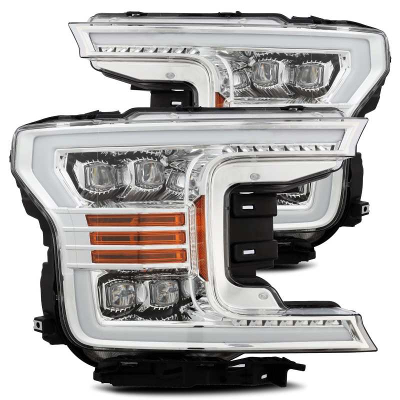 AlphaRex 18-19 Ford F-150 NOVA LED Projector Headlights Plank Style Chrome w/ActivLight/Seq Signal - 880181