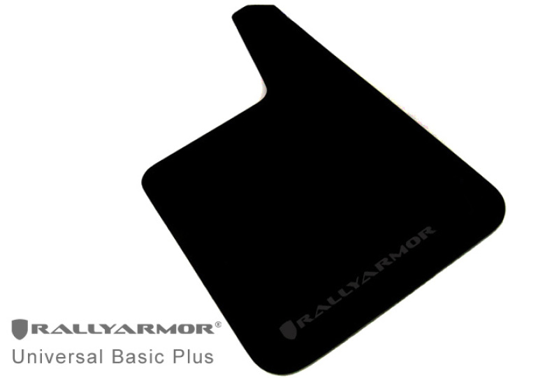 Rally Armor Universal Fit (No Hardware) Basic Plus Black Mud Flap w/ Black Logo - MF20-BAS-BLK
