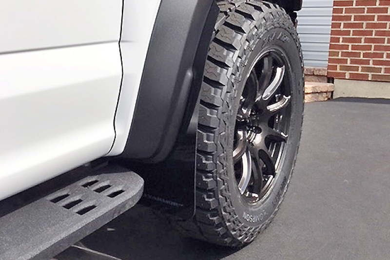 Rally Armor 17-20 Ford F-150 Raptor Gen 2 Black UR Mud Flap w/Dark Grey Logo - MF53-UR-BLK/DGRY