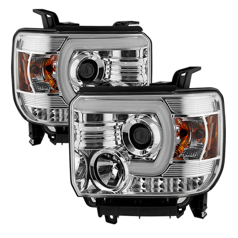 Spyder GMC Sierra 14-16 Projector Headlights Light Bar DRL Chrome PRO-YD-GS14-LBDRL-C - 5080622