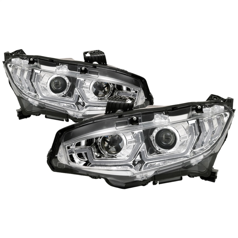 Spyder 16-18 Honda Civic 4Dr w/LED Seq Turn Sig Lights Proj Headlight - Chrome - PRO-YD-HC16-SEQ-C - 5086082