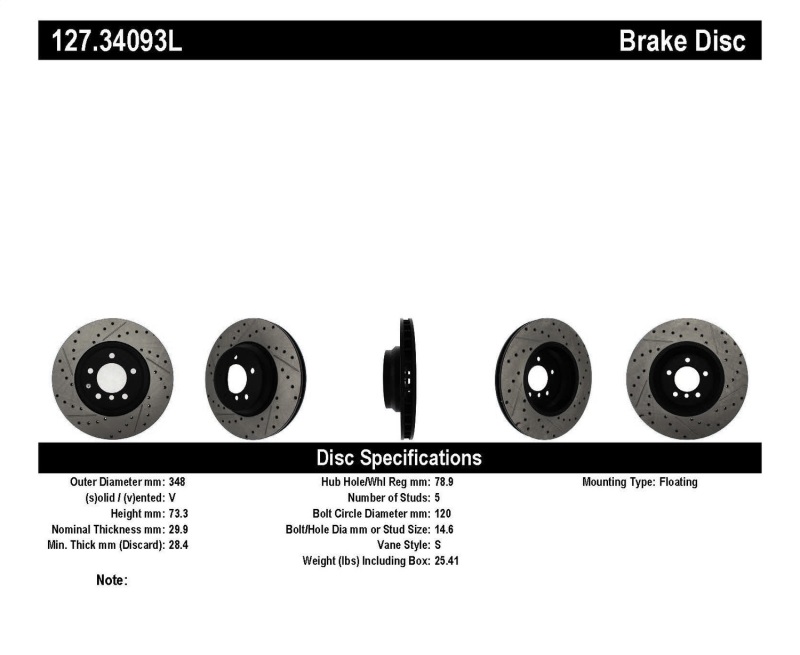 StopTech 07-09 BMW 335 (E90/E92/E93) Slotted & Drilled Left Front Rotor - 127.34093L