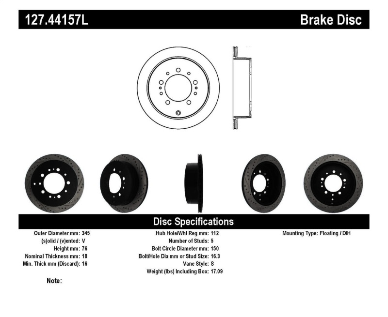 StopTech Slotted & Drilled Sport Brake Rotor - 127.44157L