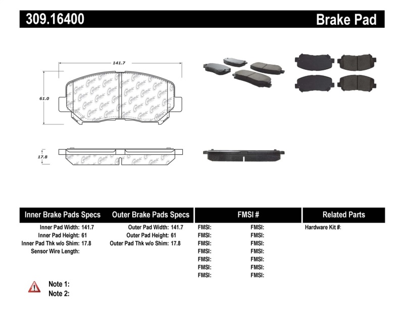 StopTech Performance Front Brake Pads 13-14 Dodge Dart/Jeep Cherokee - 309.16400