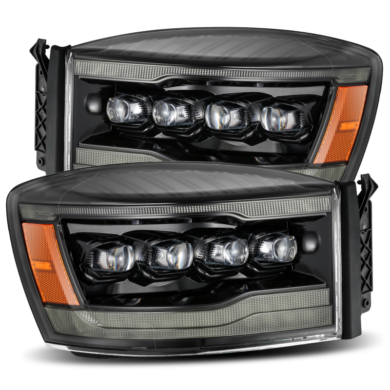 AlphaRex 06-08 Ram 1500HD NOVA LED Proj Headlights Plnk Style Alpha Blk w/Seq Signal/DRL/Amber LED - 880538