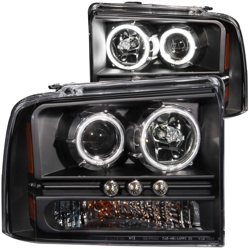 ANZO 2005-2007 Ford Excursion Projector Headlights w/ Halo Black w/ LED Strip (CCFL) 1pc - 111117