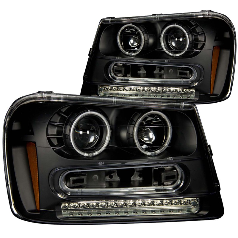 ANZO 2002-2009 Chevrolet Trailblazer Projector Headlights w/ Halo Black - 111127