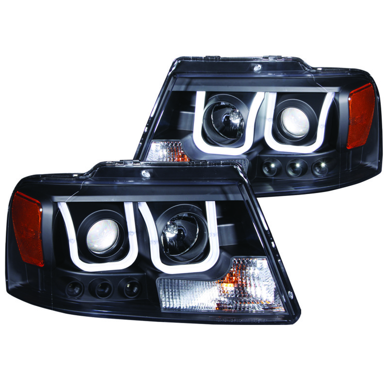 ANZO 2004-2008 Ford F-150 Projector Headlights w/ U-Bar Black - 111288