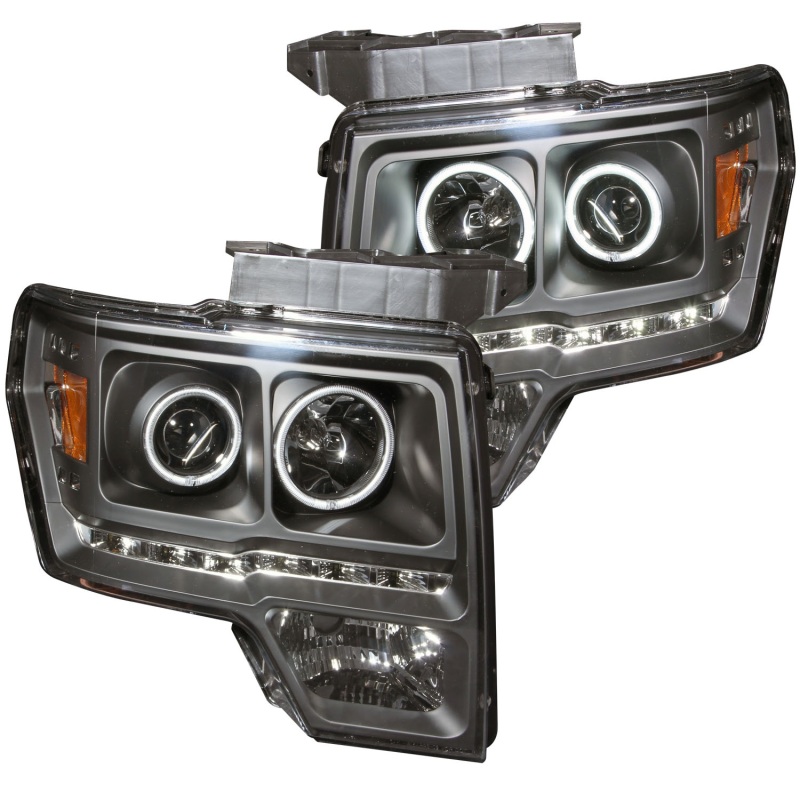 ANZO 2009-2014 Ford F-150 Projector Headlights w/ Halo Black (CCFL) G2 - 111298