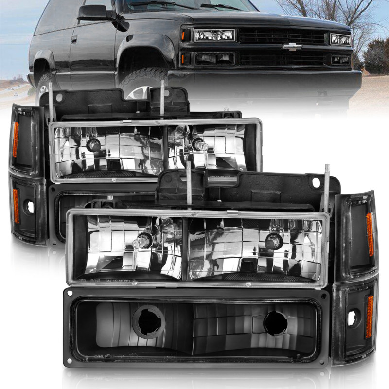 ANZO 88-98 Chevrolet C1500 Crystal Headlights Black - 111505