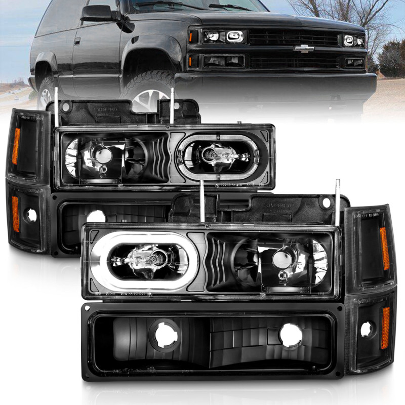 ANZO 88-98 Chevrolet C1500 Crystal Headlights Black Housing w/ Signal and Side Marker Lights - 111507