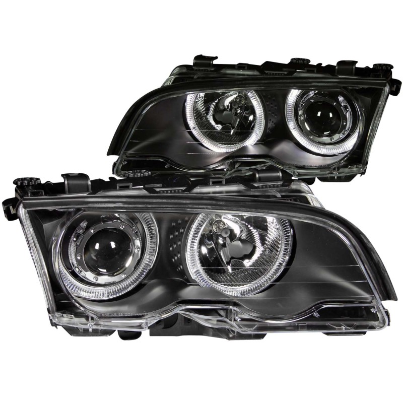 ANZO 1999-2001 BMW 3 Series E46 Projector Headlights w/ Halo Black - 121015