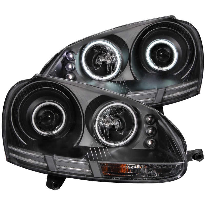 ANZO 2006-2009 Volkswagen Rabbit Projector Headlights w/ Halo Black (CCFL) - 121345