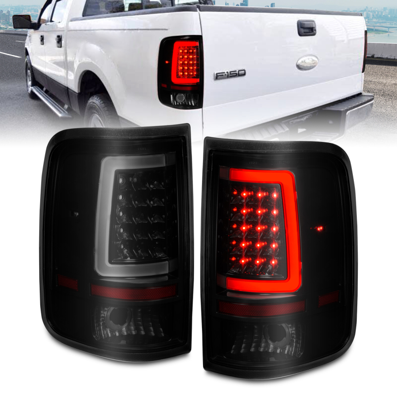 ANZO 2004-2006 Ford F-150 LED Tail Lights w/ Light Bar Black Housing Smoke Lens - 311343