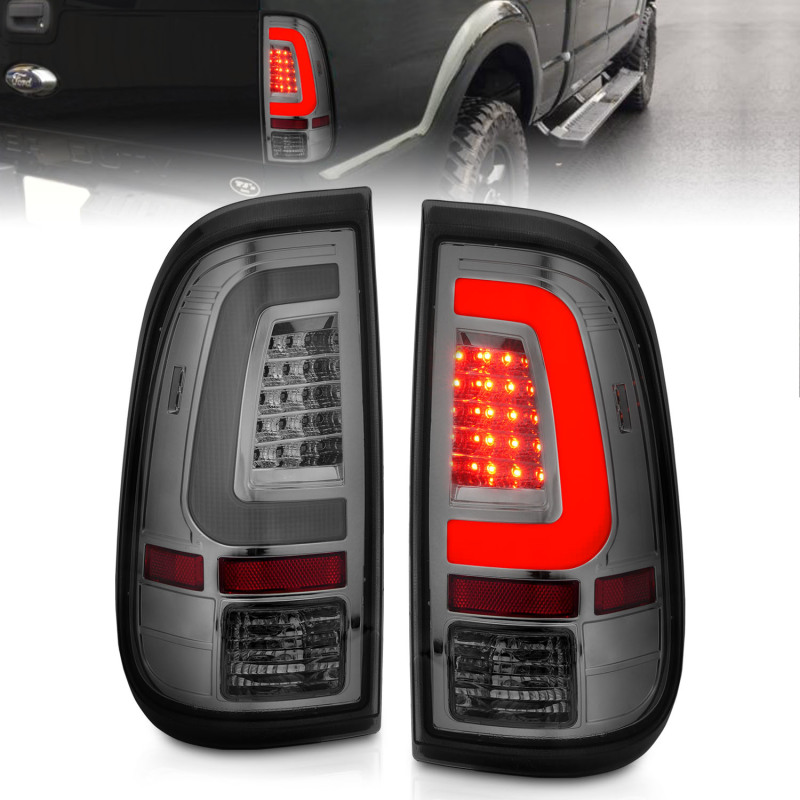 ANZO 2008-2016 Ford F-250 LED Taillights Chrome Housing Smoke Lens (Pair) - 311357