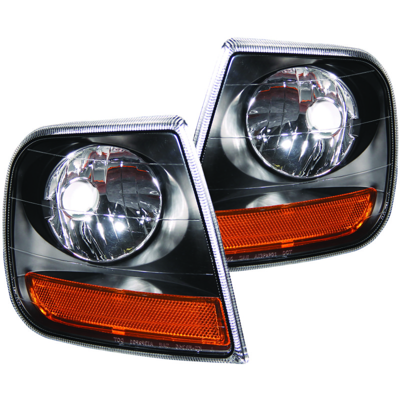 ANZO Corner Lights 1997-2003 Ford F-150 HARLEY DAVIDSON Style Corner Lights Black w/ Amber Reflector - 521040