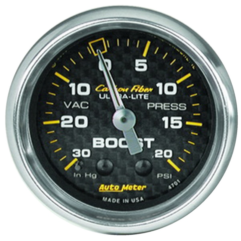 Autometer Carbon Fiber 52mm 20 PSI Mechanical Boost Gauge - 4701