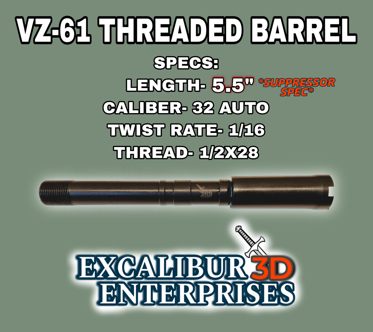 VZ-61 THREADED BARREL (SUPPRESSOR SPEC)