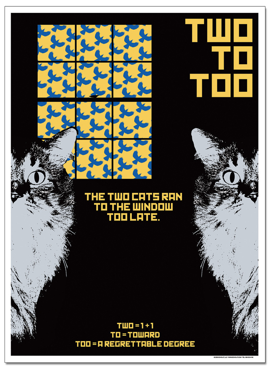 Two/To/Too - Language Arts Educational Poster. - Echo-Lit