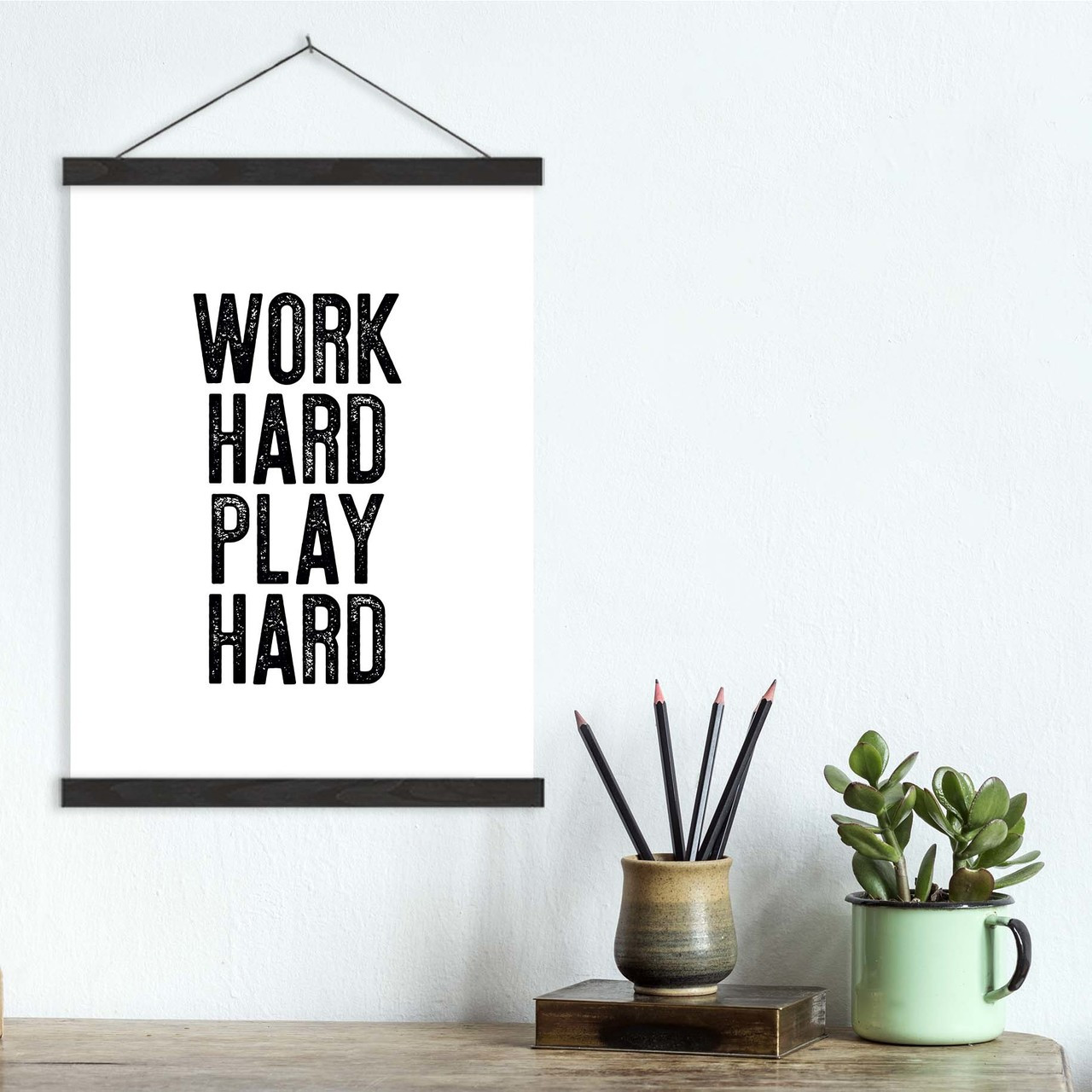 Work Hard Play Hard - Letter Press Style Quote Canvas Art Print w/Hanger - Echo-Lit work-hard-play-hard-letter-press-style-quote-canvas-art-print-w-hanger-echo-lit