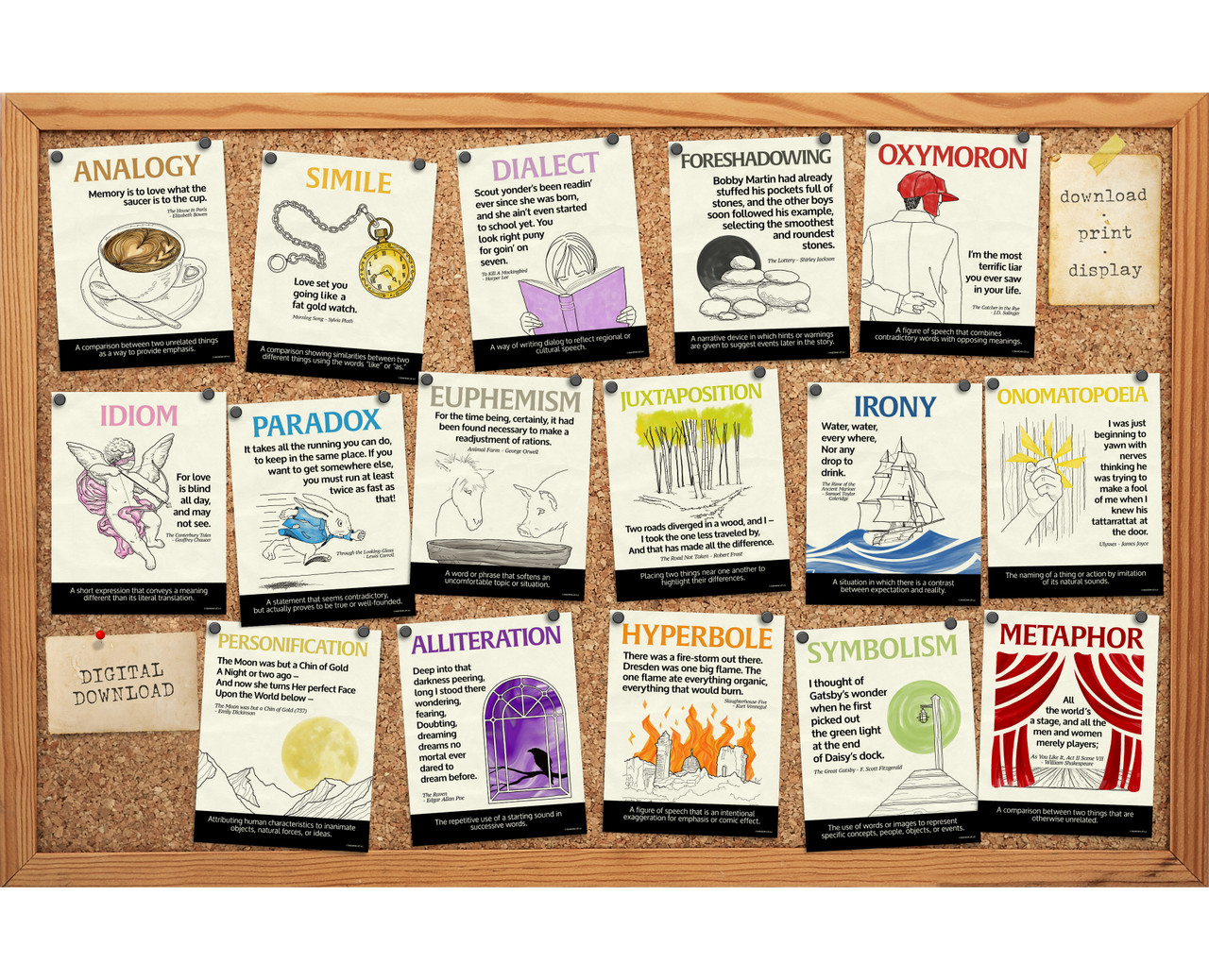 Literary Tools Classroom Set of 16 Posters DIGITAL DOWNLOAD Bundle