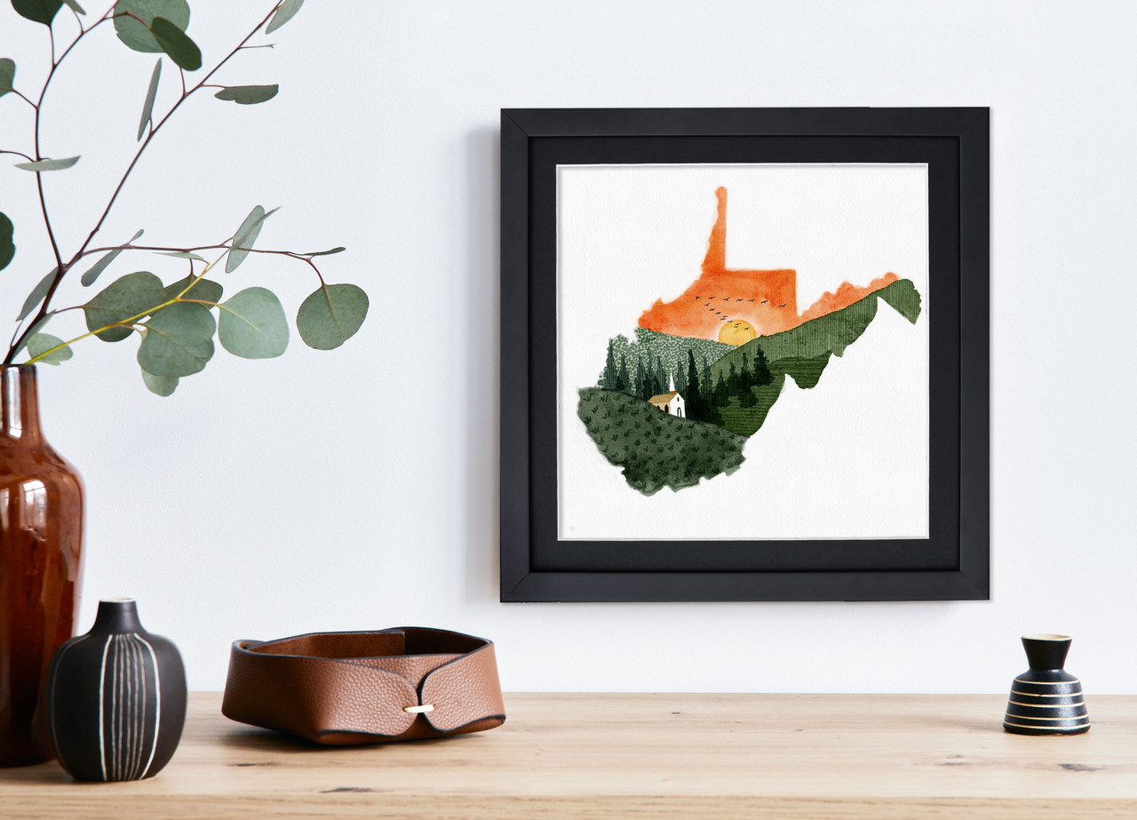 Watercolor West Virginia Hillside Sunset Art Print - Echo-Lit