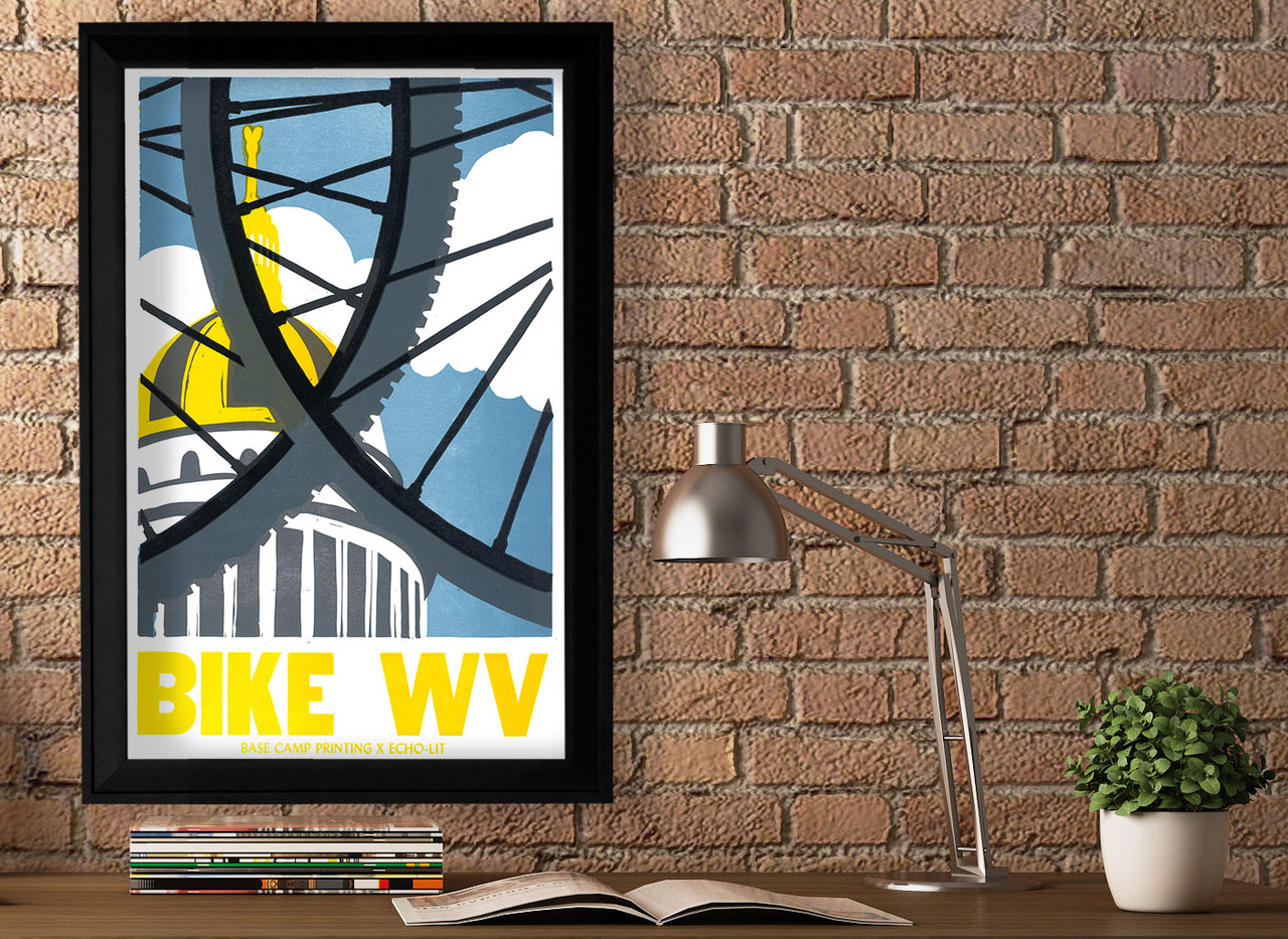 BIKE WV Linocut Letterpress Poster Print - Echo-Lit