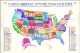 Famous American Authors From Each State Water Color Literary Map Print. 