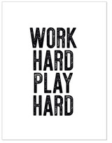 Work Hard Play Hard - Letter Press Style Quote Canvas Art Print w/Hanger