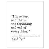 F. Scott and Zelda Fitzgerald, I Love Her Author Signature Literary Quote Print. DIGITAL DOWNLOAD