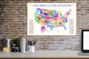 Famous American Authors From Each State Water Color Literary Map Print. Famous American Authors From Each State Water Color Literary Map Print.