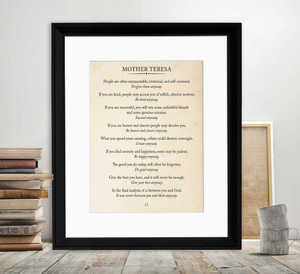 Mother Teresa Book Page Style Literary Quote Print. Mother Teresa Book Page Style Literary Quote Print.