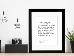 Edgar Allan Poe Annabel Lee I Was a Child Author Signature Literary Quote Print.  Edgar Allan Poe Annabel Lee I Was a Child Author Signature Literary Quote Print.