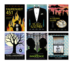 Classic Novels - Movie Style Poster Set of Six. Literary Quote Set. Classic Novels - Movie Style Poster Set of Six. Literary Quote Set.