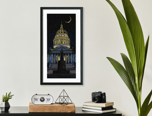 West Virginia State Capitol with Moon Pen and Ink Art Print West Virginia State Capitol with Moon Pen and Ink Art Print