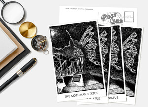 Mothman Statue Weird and Wondrous West Virginia Postcards. Pack of 5 Mothman Statue Weird and Wondrous West Virginia Postcards. Pack of 5