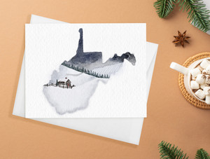 West Virginia Snowy Cabin Watercolor Holiday Cards, Pack of 8 West Virginia Snowy Cabin Watercolor Holiday Cards, Pack of 8