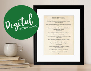 Mother Teresa Book Page Style Literary Quote Print. DIGITAL DOWNLOAD Mother Teresa Book Page Style Literary Quote Print. DIGITAL DOWNLOAD