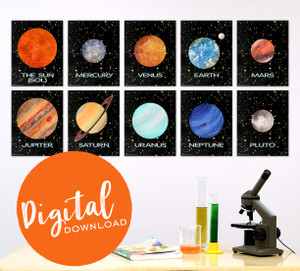 Illustrated Scientific Solar System STEM Poster Set of 10 DIGITAL DOWNLOAD