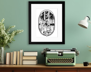 Bigfoot Oval Pen and Ink Fine Art Print. Fine Art Paper, Laminated, or Framed Bigfoot Oval Pen and Ink Fine Art Print. Fine Art Paper, Laminated, or Framed