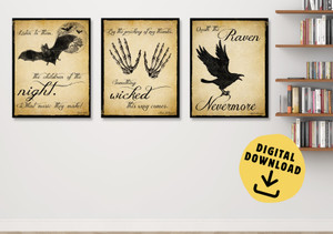 The Raven, Dracula and Macbeth Inspirational Literary Quote Set of Three DIGITAL DOWNLOAD