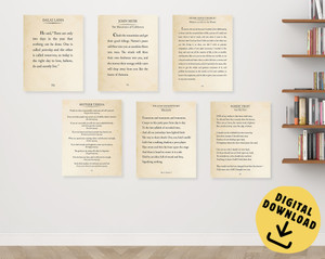 Book Page Style Literary Quote Set of Six DIGITAL DOWNLOAD